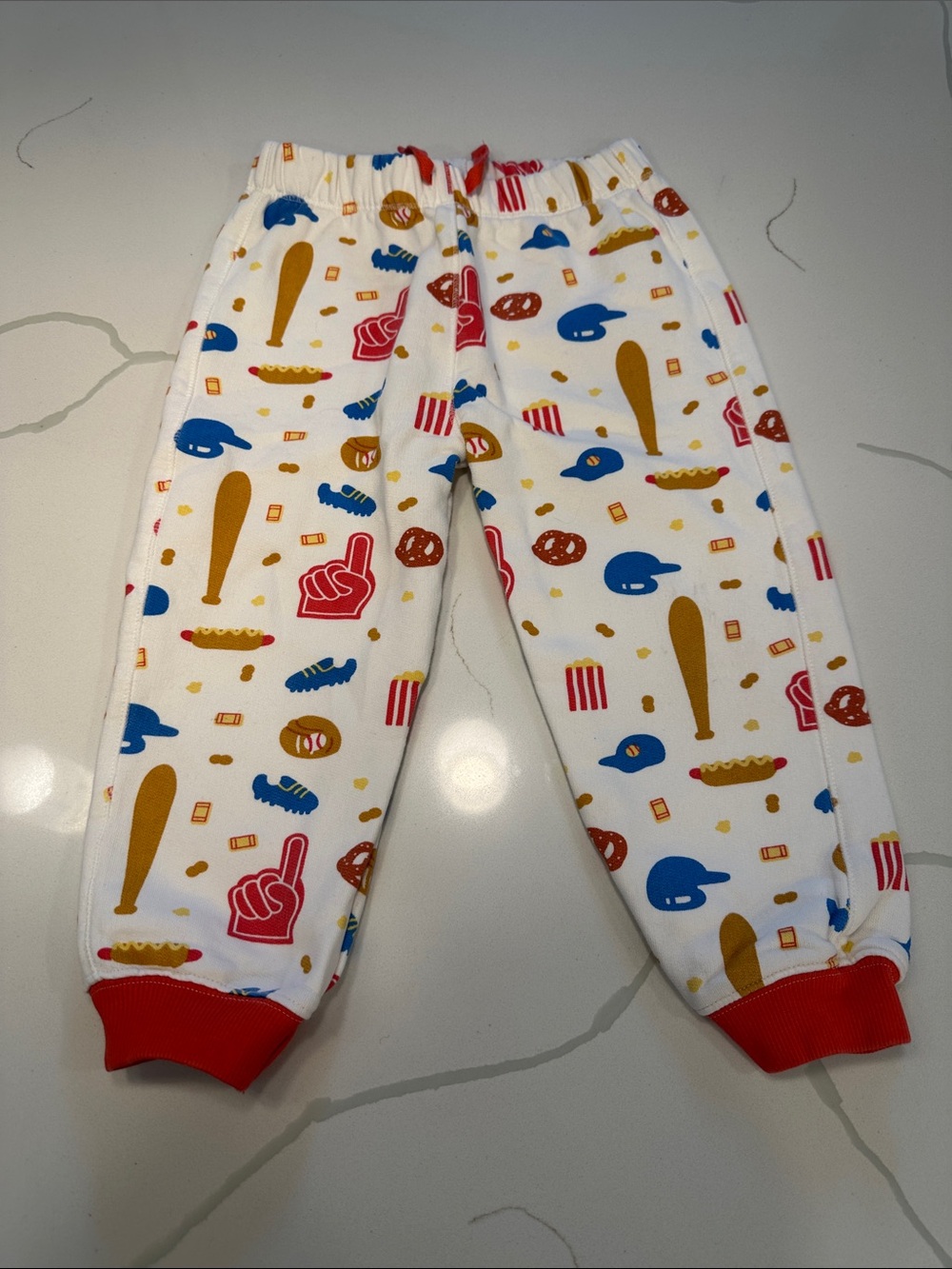 Monica + Andy baseball game opening day joggers white red blue size 5T ❤️🥨🌭⚾️🍿